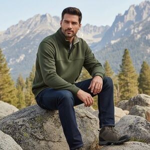 Orvis Quarter Zip Pullover Jacket XXL Green Fleece Lined Outdoor Casual